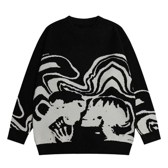 New Aelfric Eden Skeleton Portrait Black Oversized Pullover Sweater Women Large